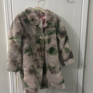 Pink Chicken Faux Fur Coat - Green and Brown